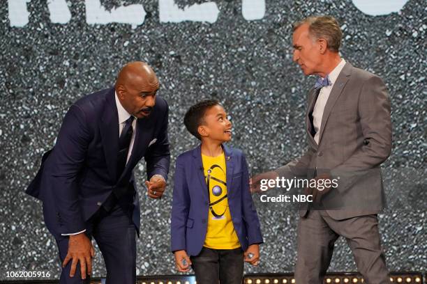 Give Us S'mores" Episode 309 -- Pictured: Steve Harvey, Romanieo, Bill Nye --