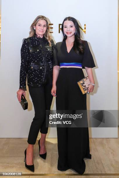 Fashion investor Wendy Yu and Estee Lauder Company's Creative Director Aerin Lauder pose for a photo during a roundtable forum on October 31, 2018 in...