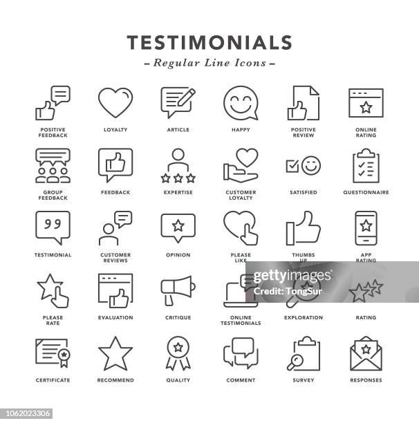 testimonials - regular line icons - feedback stock illustrations
