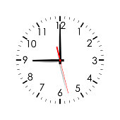 Clock face mock up isolated on white background. 9 o'clock