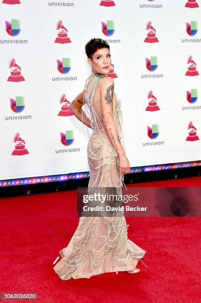 Halsey attends the 19th annual Latin GRAMMY Awards at MGM Grand Garden Arena on November 15, 2018 in Las Vegas, Nevada.