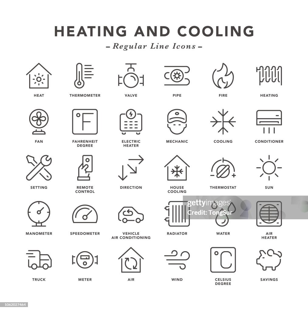 Heating and Cooling - Regular Line Icons