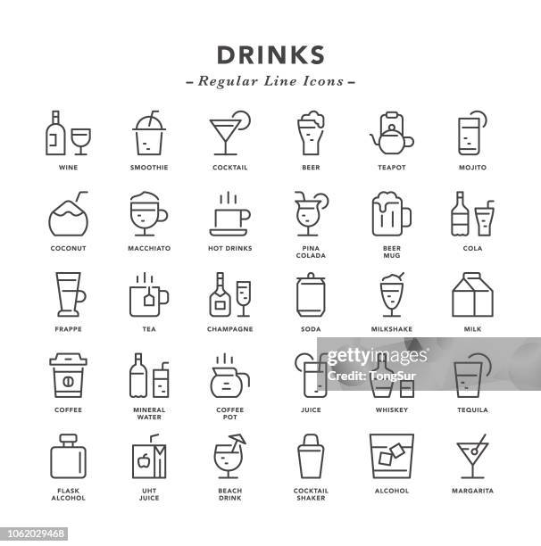 getränke - linienbus-symbole - juice drink stock-grafiken, -clipart, -cartoons und -symbole