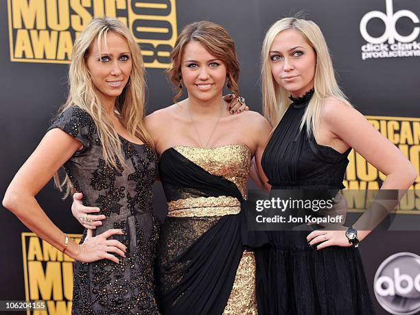 Singer Miley Cyrus , mom Letitia Cyrus and sister actress Noah Lindsey Cyrus arrive at the 2008 American Music Awards held at Nokia Theatre L.A. LIVE...