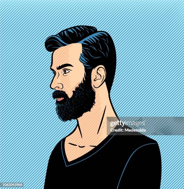 illustrations, cliparts, dessins animés et icônes de hipster homme vector demi-teinte - portrait image