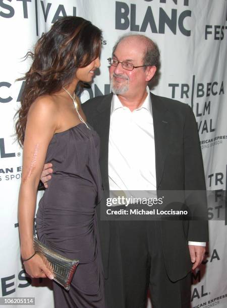 Padma Lakshmi and Salman Rushdie during The Montblanc De La Culture Awards at Angel Orensanz Foundation Center for the Arts in New York City, New...