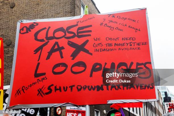 England, London, Anti Tax Loopholes Demonstration Sign