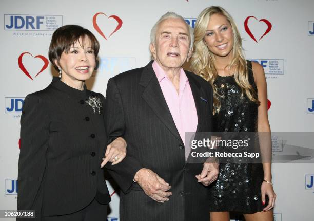 Nelly McQueen, Kirk Douglas and Molly Flattery during Juvenile Diabetes Research Foundation Annual Gala - Arrivals and Inside at Beverly Hilton Hotel...