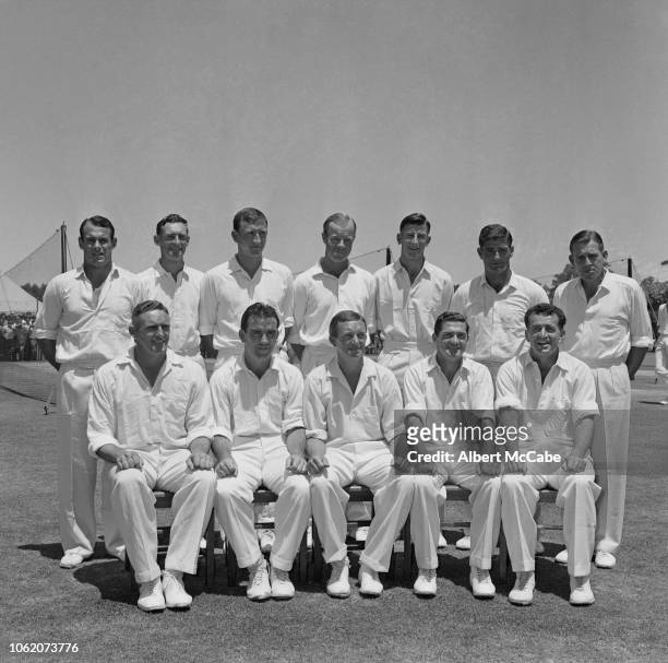 The Australia national cricket team, Adelaide, Australia, 28th January 1963; they are Peter Burge, Brian Booth, Barry Shepherd, Robert Simpson,...
