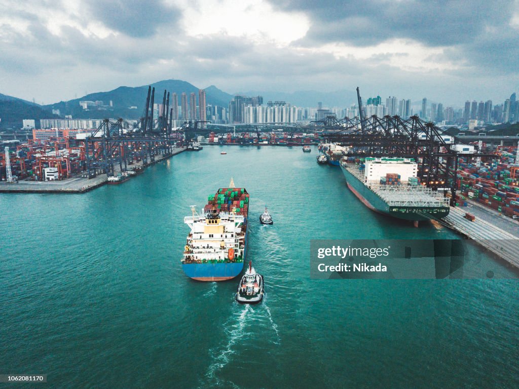 Container Cargo freight ship Terminal in Hongkong, China