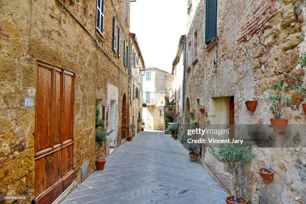 Street of Castelmuzio village Tuscany, Italy