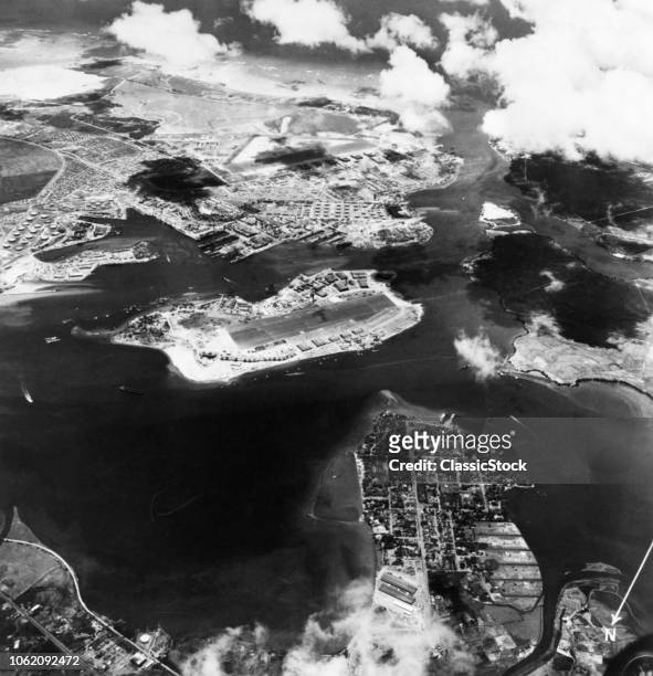 1940s AERIAL PHOTOGRAPH OF PEARL HARBOR HAWAII PRIOR TO BOMBING ATTACK BY THE JAPANESE ON DECEMBER 7 1941