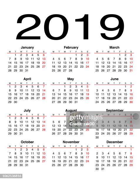 2019 calendar - new year background table stock illustrations