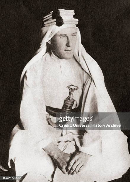 Colonel Thomas Edward Lawrence, CB, DSO, 1888 - 1935 British archaeologist, military officer, diplomat, and writer After a photograph taken by Harry...