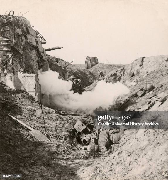 Stereoview WW1, The Great War Realistic Travels Military photographs circa 1918 Capture of hun blockhouse in the Hindenburg line at Croiselles,...