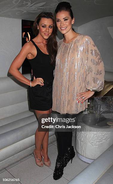 Michelle Heaton and Jessica Taylor pose with the new Brylcreem paste at the Brylcreem Paste Lauch Party at Vendome on October 27, 2010 in London,...