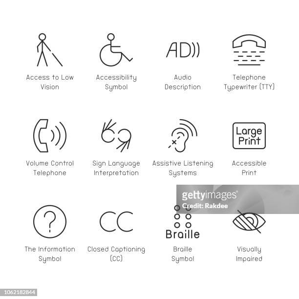 behinderte zugänglichkeit icons - thin line serie - disabled access stock-grafiken, -clipart, -cartoons und -symbole