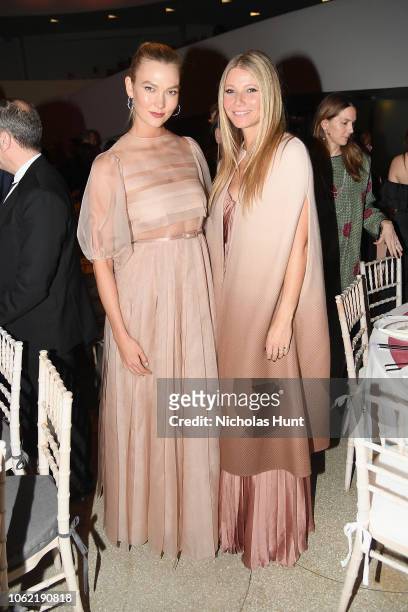 Karlie Kloss and Gwyneth Paltrow attend the Guggenheim International Gala Dinner made possible by Dior at Solomon R. Guggenheim Museum on November...