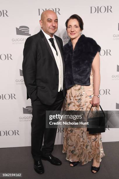 Firoz Ladak and Valerie Monchi attend the Guggenheim International Gala Dinner made possible by Dior at Solomon R. Guggenheim Museum on November 15,...