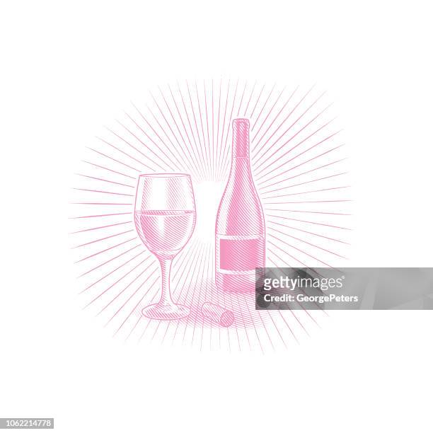 stockillustraties, clipart, cartoons en iconen met glas wijn, fles wijn en kurk - wine corks