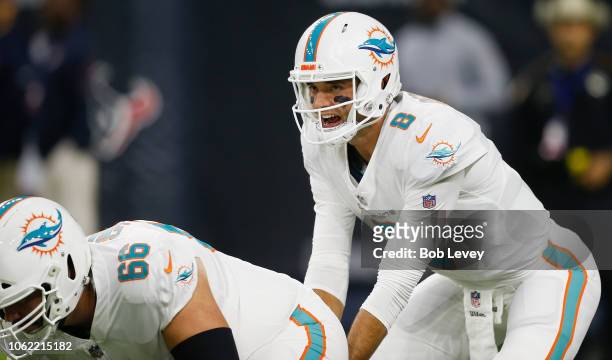 Brock Osweiler of the Miami Dolphins during game action against the Houston Texans at NRG Stadium on October 25, 2018 in Houston, Texas.