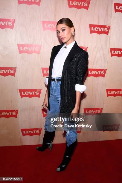 Hailey Baldwin attends the Levi's Times Square Store Opening on November 15, 2018 in New York City.