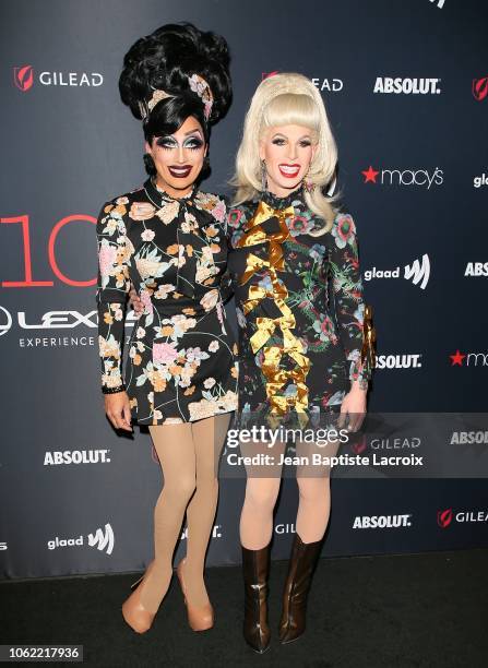 Bianca Del Rio and Katya Zamolodchikova attend Out Magazine's OUT100 Awards Celebration Presented By Lexus at Quixote Studios on November 15, 2018 in...