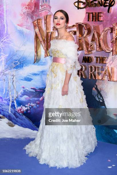 Keira Knightley attends the European Premiere of Disney's 'The Nutcracker' at Vue Westfield on November 01, 2018 in London, England.