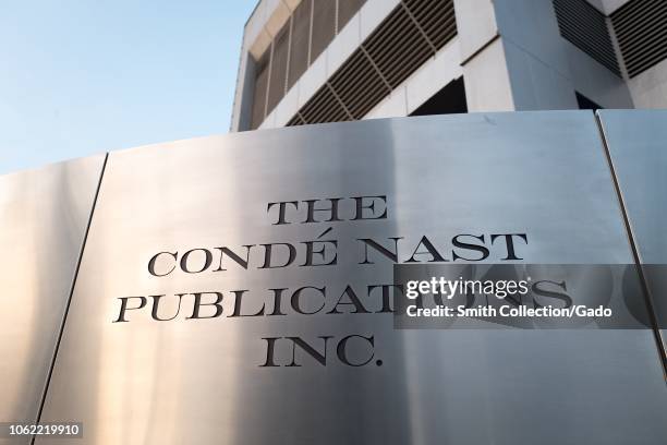 Logo on sign at regional office of Conde Nast publications in downtown Los Angeles, California, October 24, 2018.