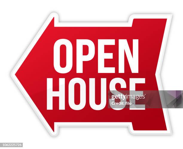 ilustraciones, imágenes clip art, dibujos animados e iconos de stock de signo de la flecha de casa abierta - visita de inmuebles en venta
