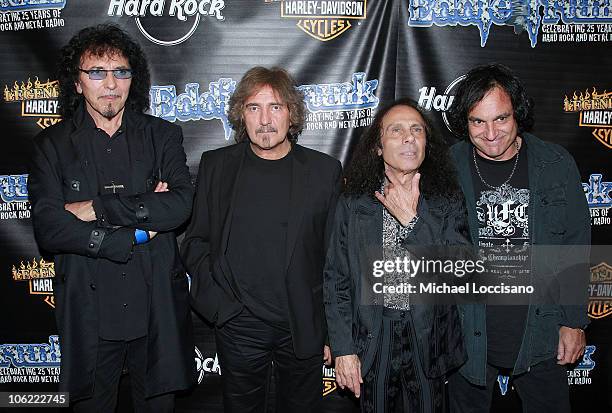 Musicians Tony Iommi, Geezer Butler, Ronnie James Dio and Vinny Appice of Heaven and Hell attend Eddie Trunk's 25th anniversary celebration at the...