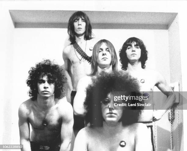 All five original members of the band MC5 pose in Ann Arbor, MI, in 1969.
