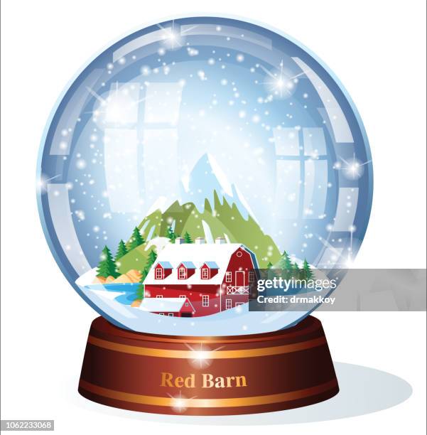 snow globe in red barn - red barn stock illustrations