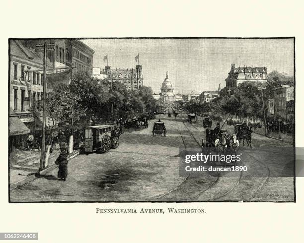 pennsylvania avenue, washington, 19th century - pennsylvania avenue stock illustrations