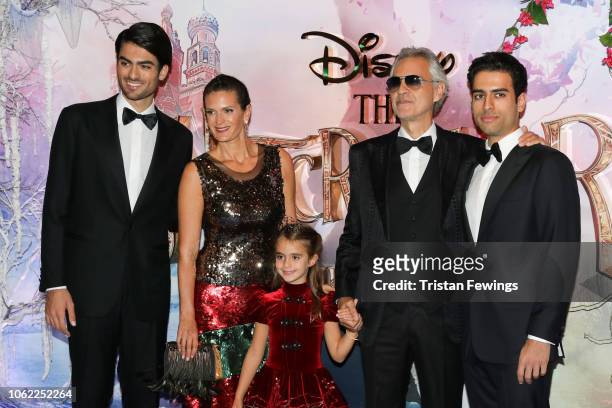 Matteo Bocelli, Veronica Berti, Virginia Bocelli, Andrea Bocelli and Amos Bocelli attend the European Premiere of Disney's 'The Nutcracker' at Vue...