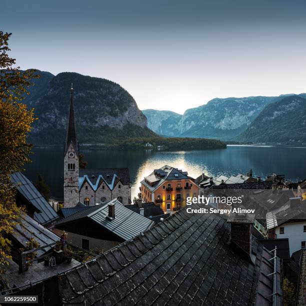 morning view of hallstatt town - gmunden austria stock pictures, royalty-free photos & images