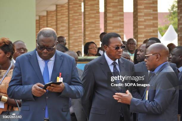 Prime Minister Bruno Tshibala and Lualaba Governor Richard Muyej seen waiting for the arrival of DRC president Joeph Kabila at the closing of the DRC...