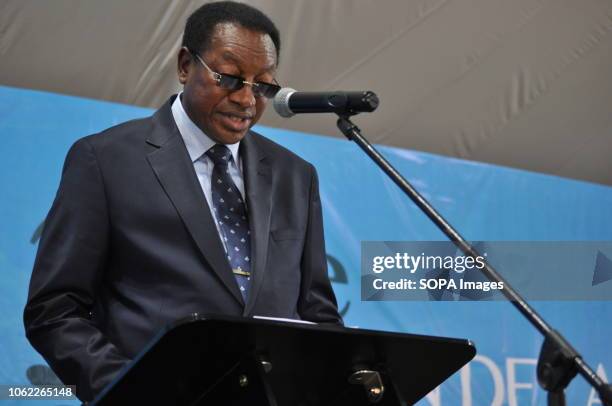Prime Minister Bruno Tshibala seen reading the closing speech of the DRC mining conference The DRC mining conference that was attended by President...