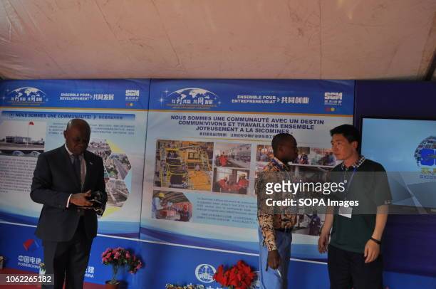 Stands and exhibitions of Sino Congolese mining company, SICOMINES, one of the shareholders of the controversial construction project of the Busanga...