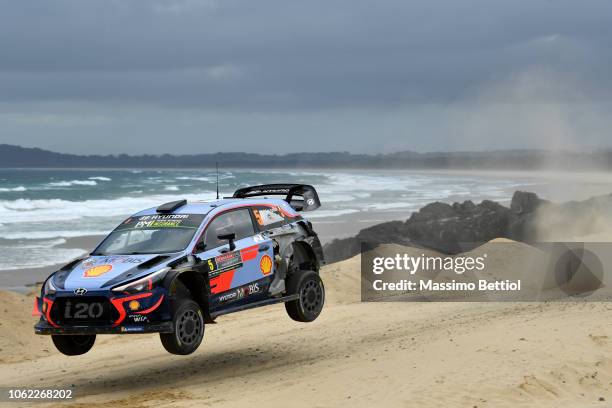 Thierry Neuville of Belgium and Nicolas Gilsoul of Belgium compete in their Hyundai Shell Mobis WRT Hyundai i20 Coupe WRC during Day One of the WRC...