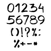 Handmade ink brush numbers 1,2,3,4,5,6,7,8,9,0. Vector calligraphy numerals and sign. Calligraphic illustration