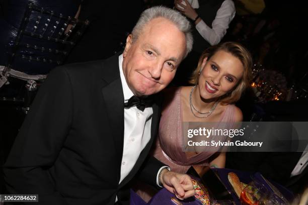 Lorne Michaels and Scarlett Johansson attend American Museum Of Natural History's 2018 Museum Gala at American Museum of Natural History on November...