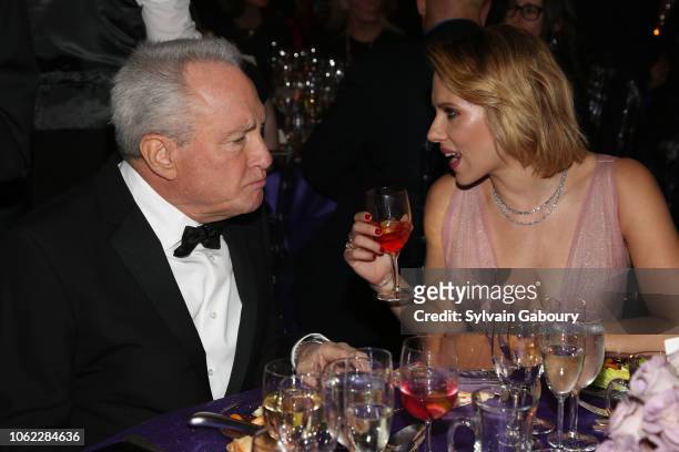 Lorne Michaels and Scarlett Johansson attend American Museum Of Natural History's 2018 Museum Gala at American Museum of Natural History on November...