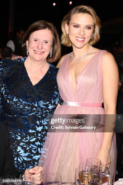 Ellen V. Futter and Scarlett Johansson attend American Museum Of Natural History's 2018 Museum Gala at American Museum of Natural History on November...