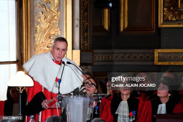 Newly appointed general prosecutor at the French Cassation court Francois Molins speaks during his nomination ceremony at the French Cassation court...