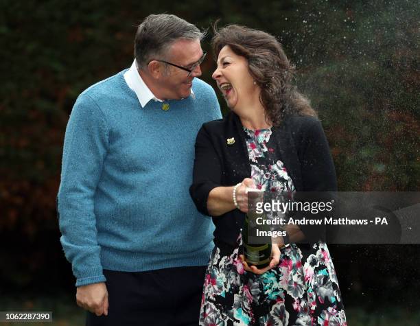 Patrick Morling and his wife Paula from Havant, Hampshire, during a photo call at the Queens Hotel in Southsea, Hampshire after they won £1 million...
