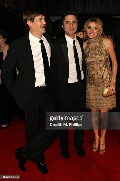 Bill Lawrence, Zach Braff and Sarah Chalke during Focus Features and Universal's 2007 Golden Globe After Party - Arrivals at Beverly Hilton in Los...