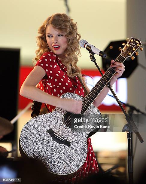 Singer Taylor Swift during JetBlue's Live From T5 concert series at Terminal 5 at JFK Airport on October 27, 2010 in the Queens borough of New York...