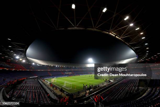 General view inside the stadium prior to the UEFA Nations League Group A match between Netherlands and France at the Stadion Feijenoord on November...