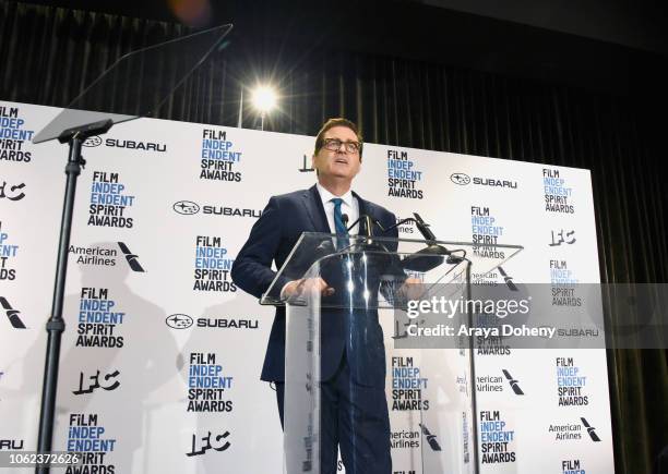 President of Film Independent Josh Welsh speaks onstage during the 2019 Film Independent Spirit Awards Nomination Press Conference at W Hollywood on...